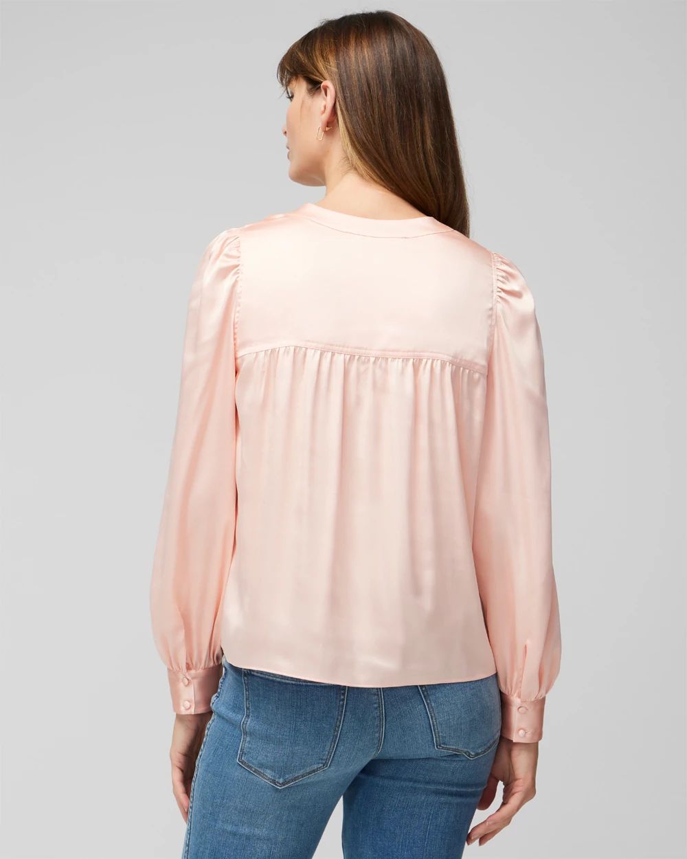 Long Sleeve Topstitch Satin Blouse