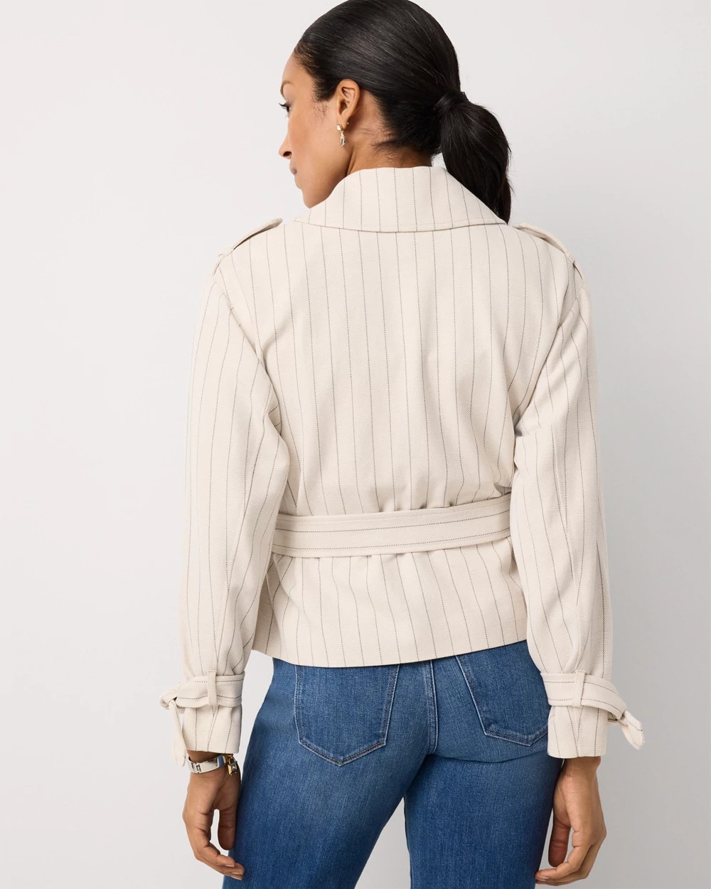 Pinstripe Trench Moto Jacket