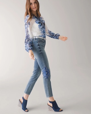 High-Rise Everyday Soft Denim™ Embroidered Straight Jeans click to view larger image.