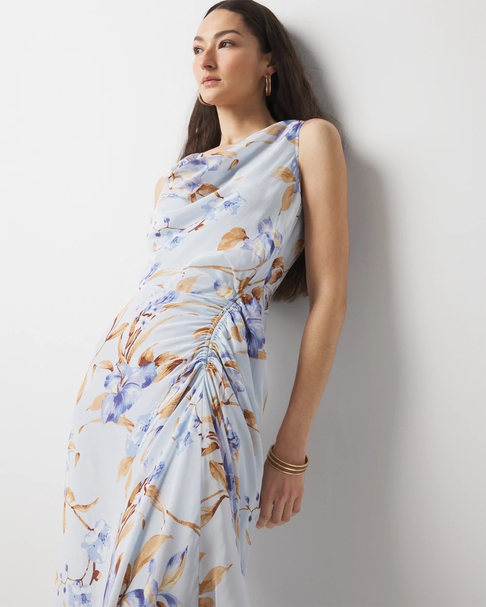 Cowl Neck Ruched Midi Dress | White House Black Market