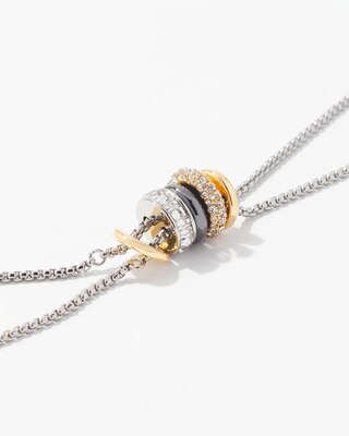 Mixed-Metal Crystal Rings Y-Necklace