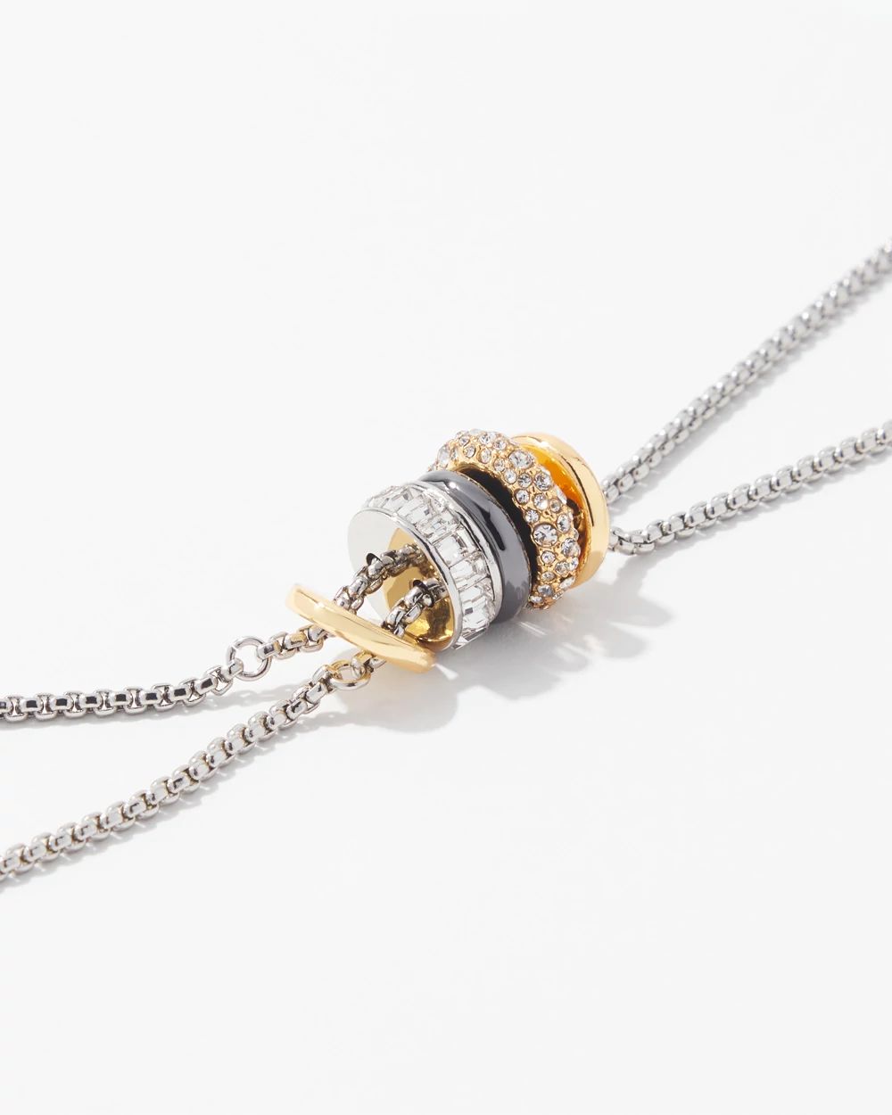 Mixed-Metal Crystal Rings Y-Necklace