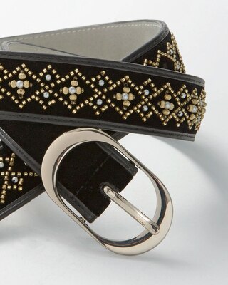 Pearl Beaded & Black Velvet Belt