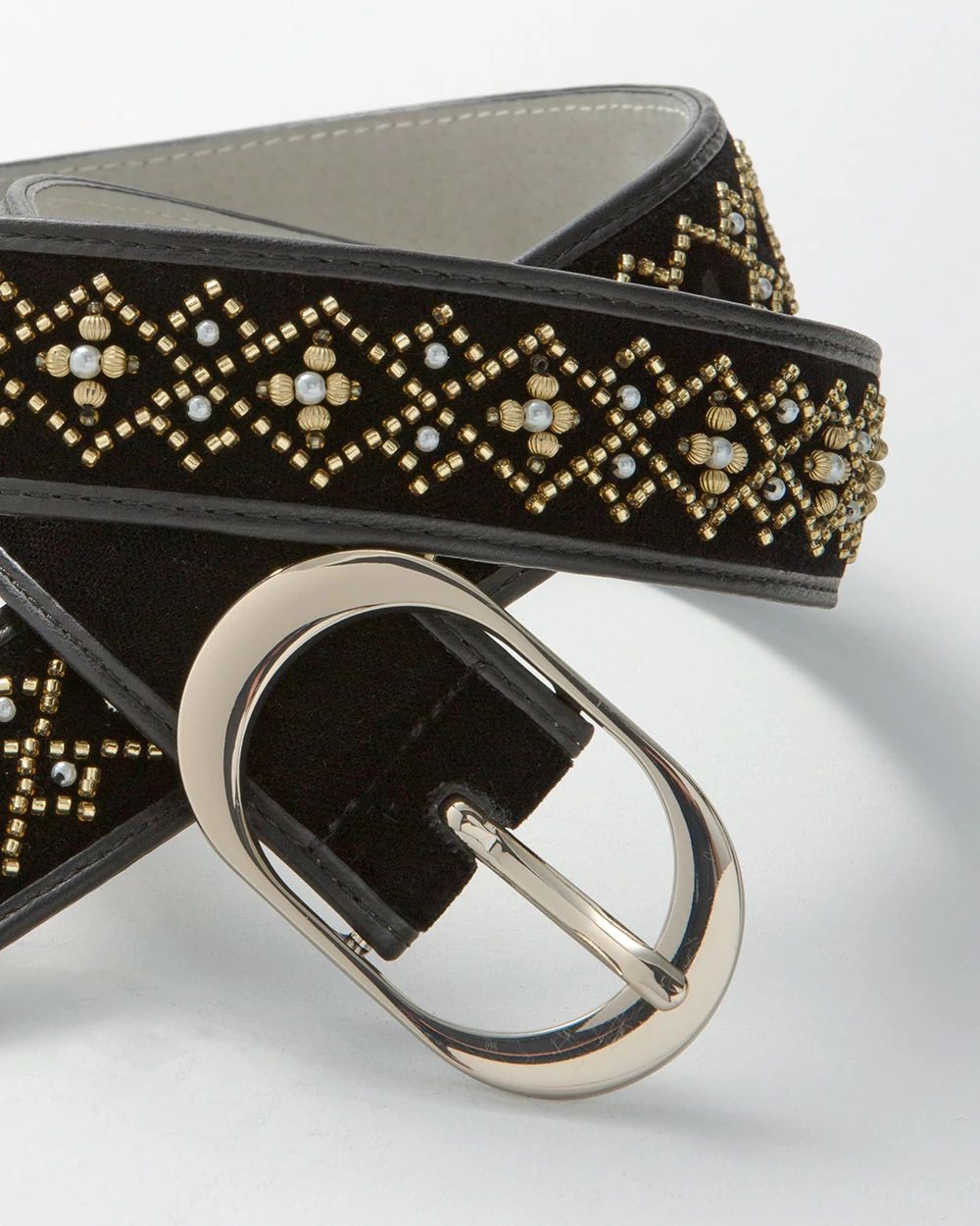 Pearl Beaded & Black Velvet Belt