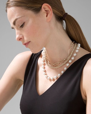 Goldtone & Faux Pearl Multi-Row Necklace