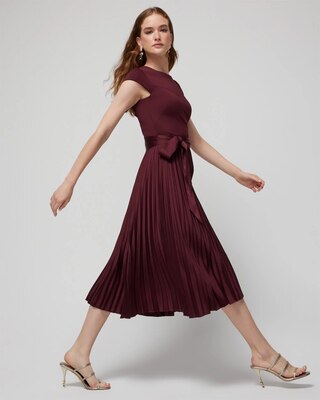 Scuba Knit & Satin Pleated Dress