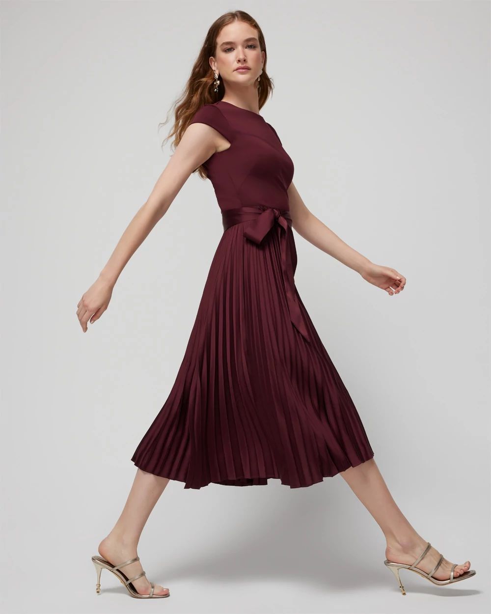 Scuba Knit & Satin Pleated Dress