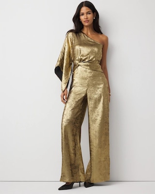One-Shoulder Metallic Chiffon Jumpsuit