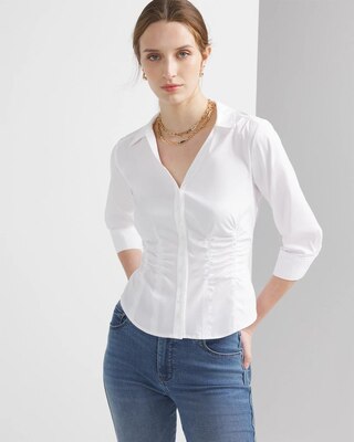 Elbow-Sleeve Ruched Shirt