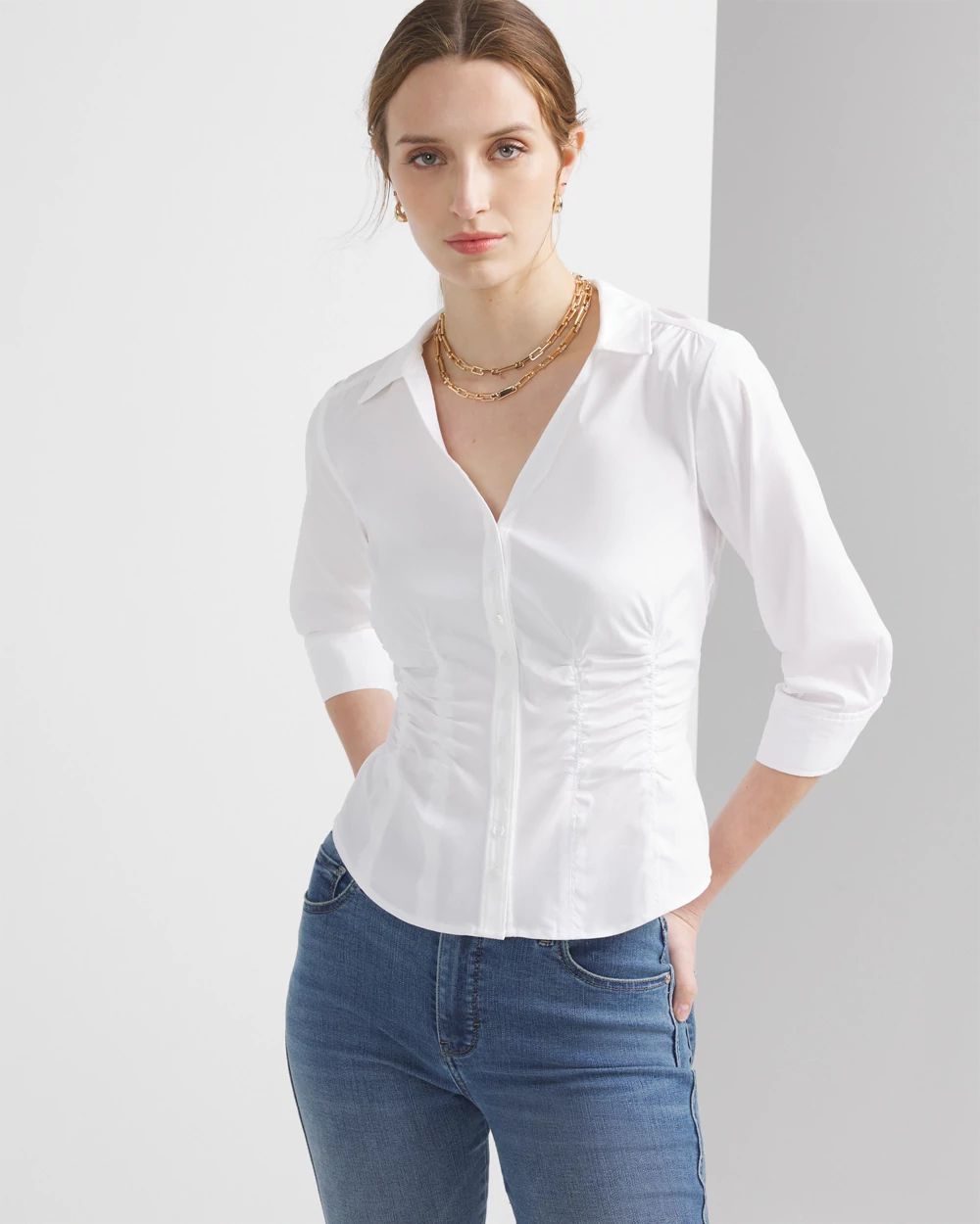 Elbow-Sleeve Ruched Shirt