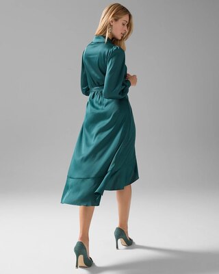 Long Sleeve Satin Ruffle Wrap Dress