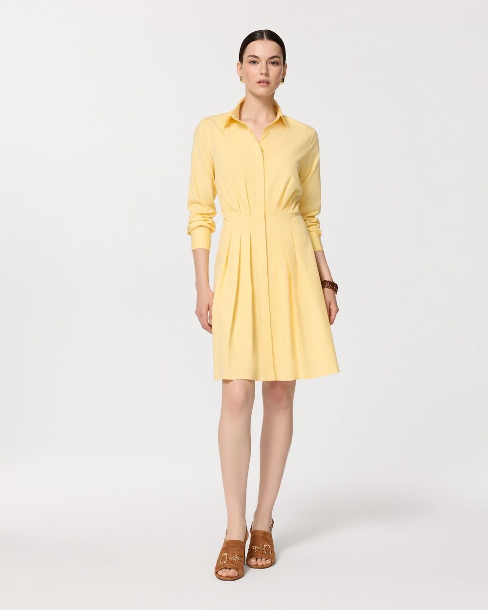 Pleated Poplin Shirt Dress
