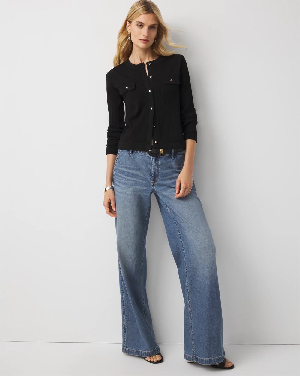 Petite Mixed Stitch Button Front Cardigan