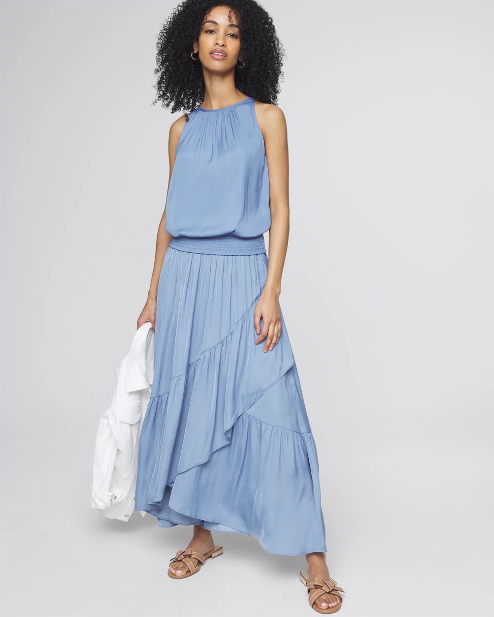 Sleeveless Halter Smocked Bottom Top