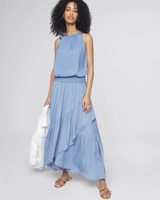 Sleeveless Halter Smocked Bottom Top