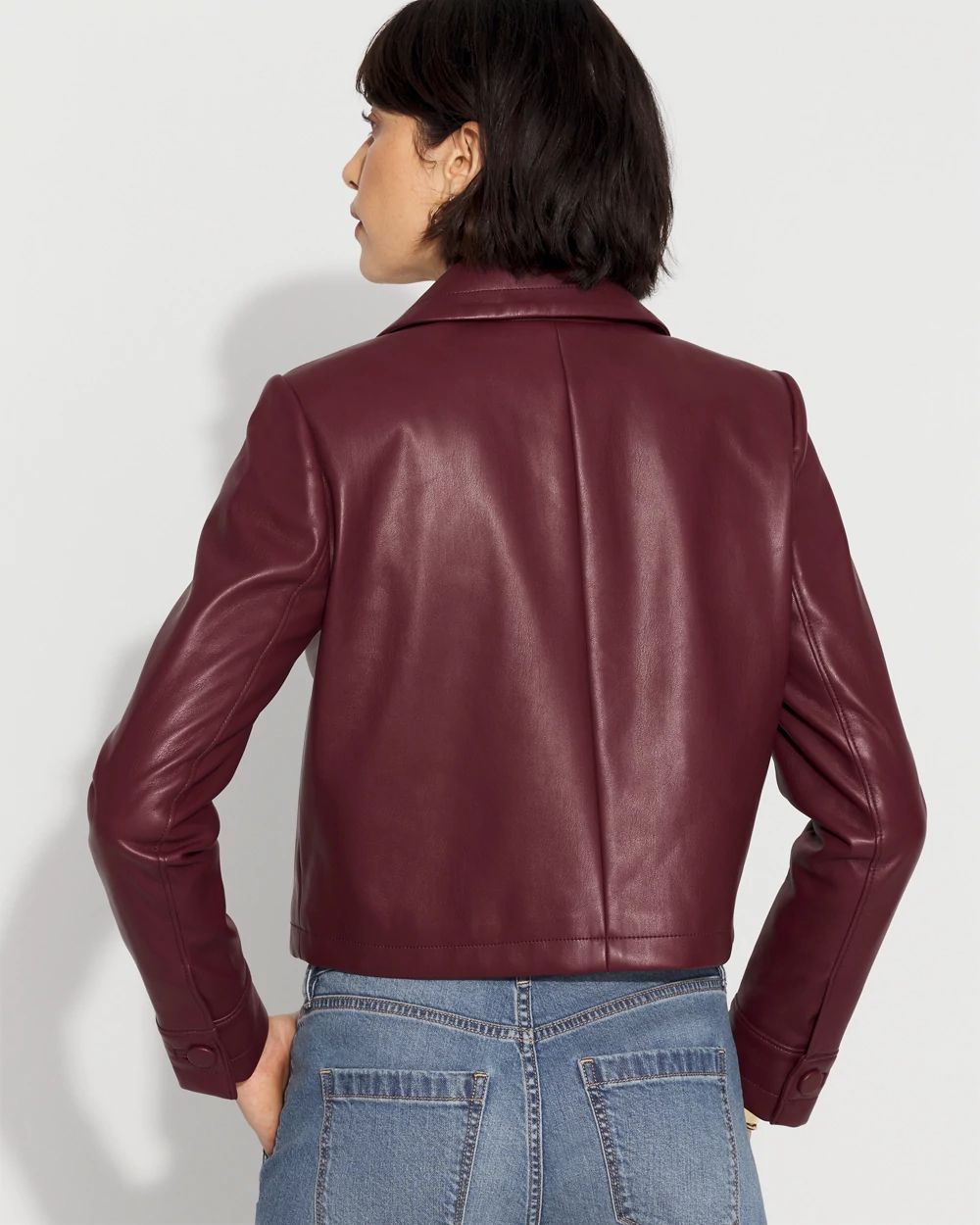 Button-Front Faux Leather Jacket