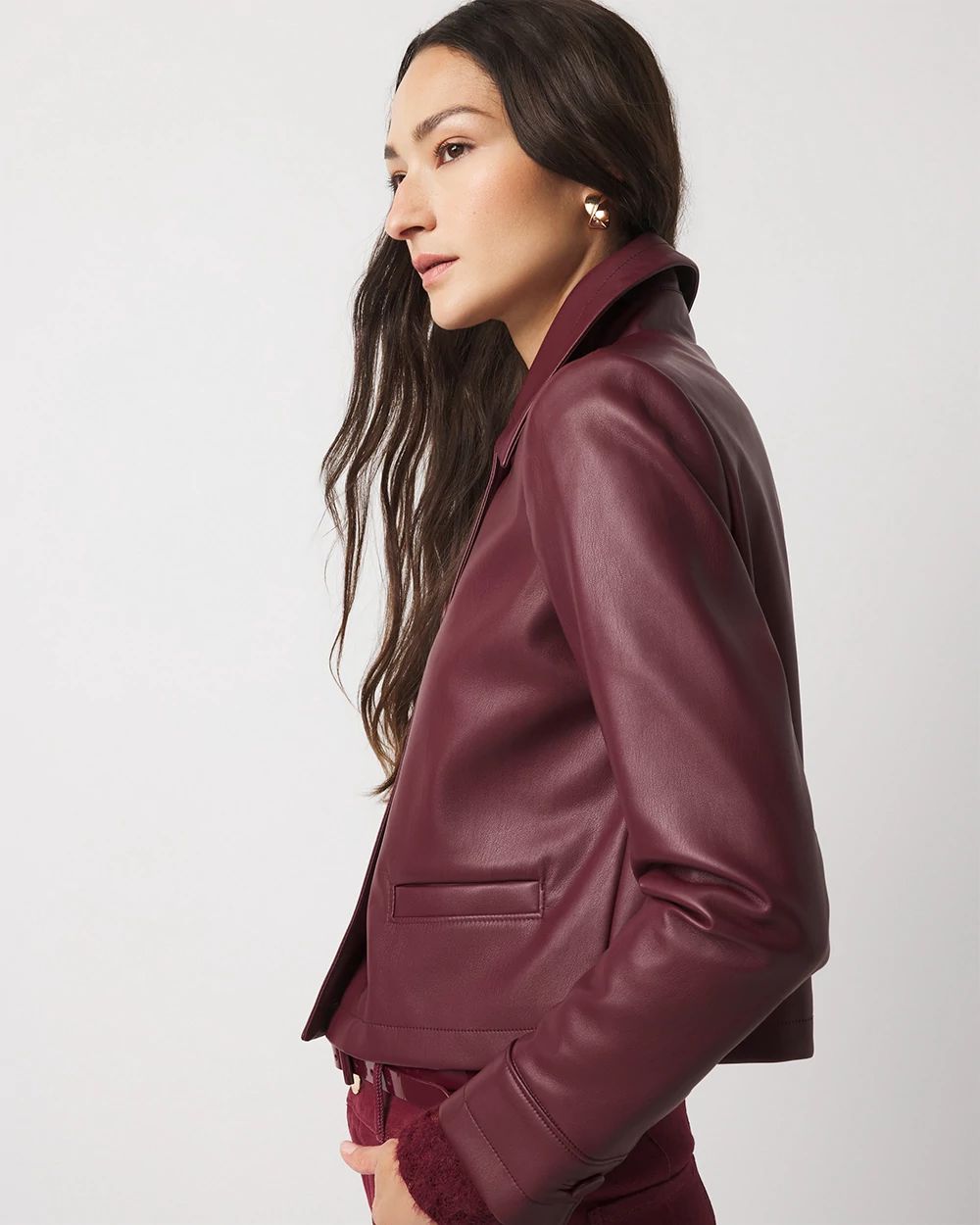 Button-Front Faux Leather Jacket