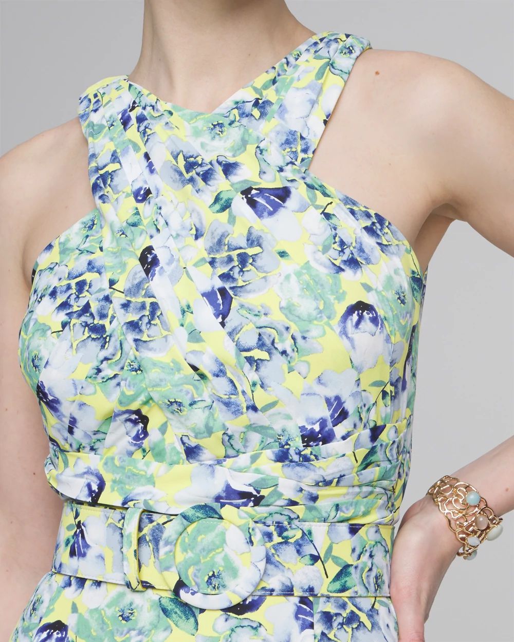 Petite Sleeveless Belted Halter Maxi Dress