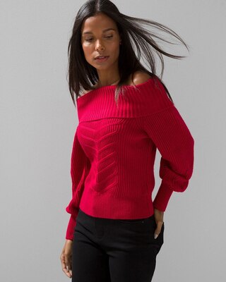 Off-the-Shoulder Cable Knit Sweater