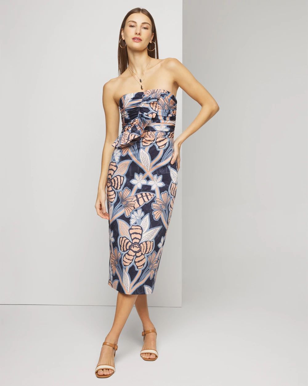 Strapless Ruffle Bust Sheath Dress