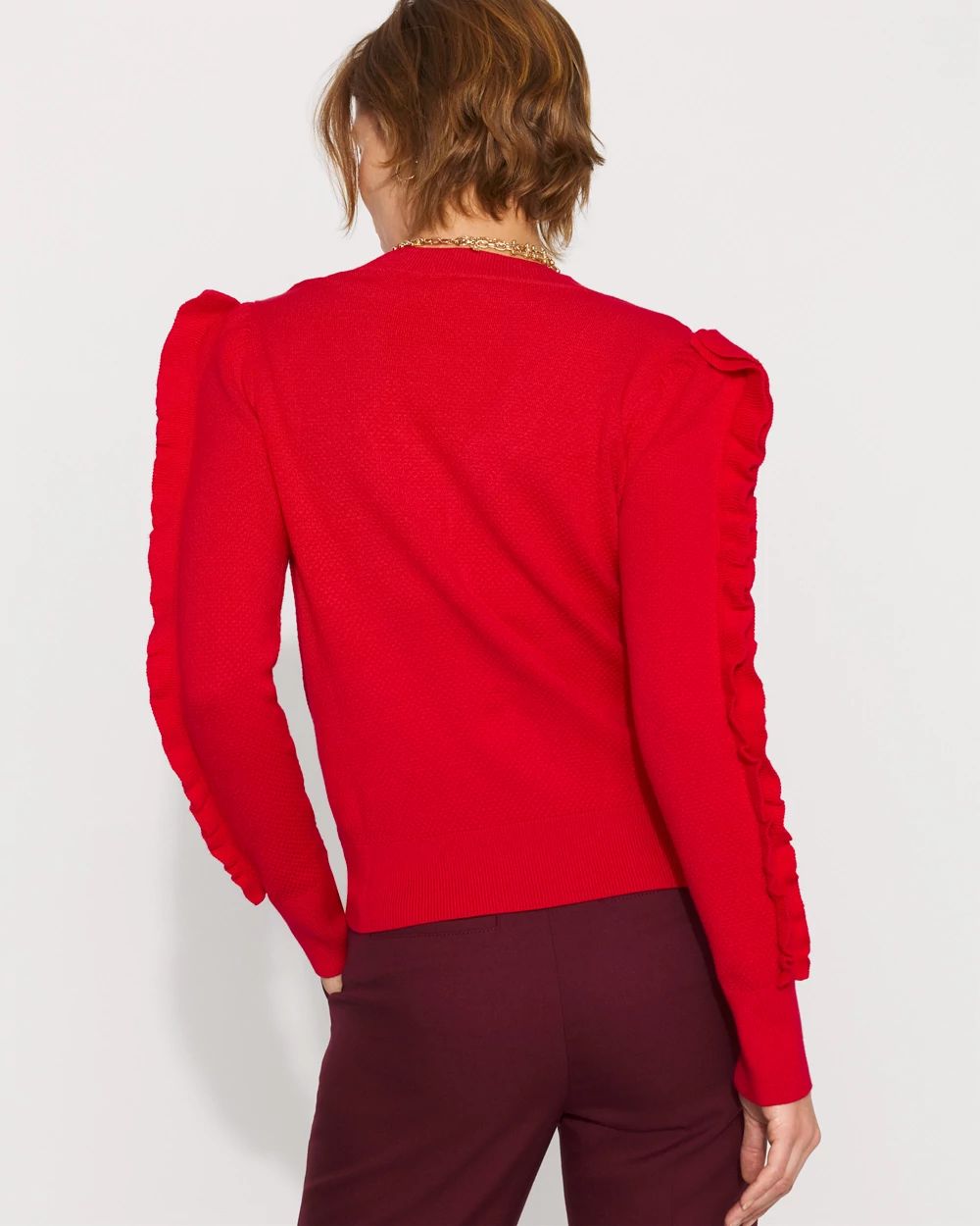 Ruffle Sleeve Pullover Sweater click to view larger image.