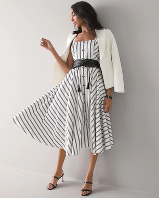 Button Front Fit & Flare Midi Dress