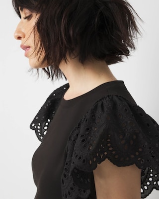 Eyelet Sleeve Crewneck Tee click to view larger image.