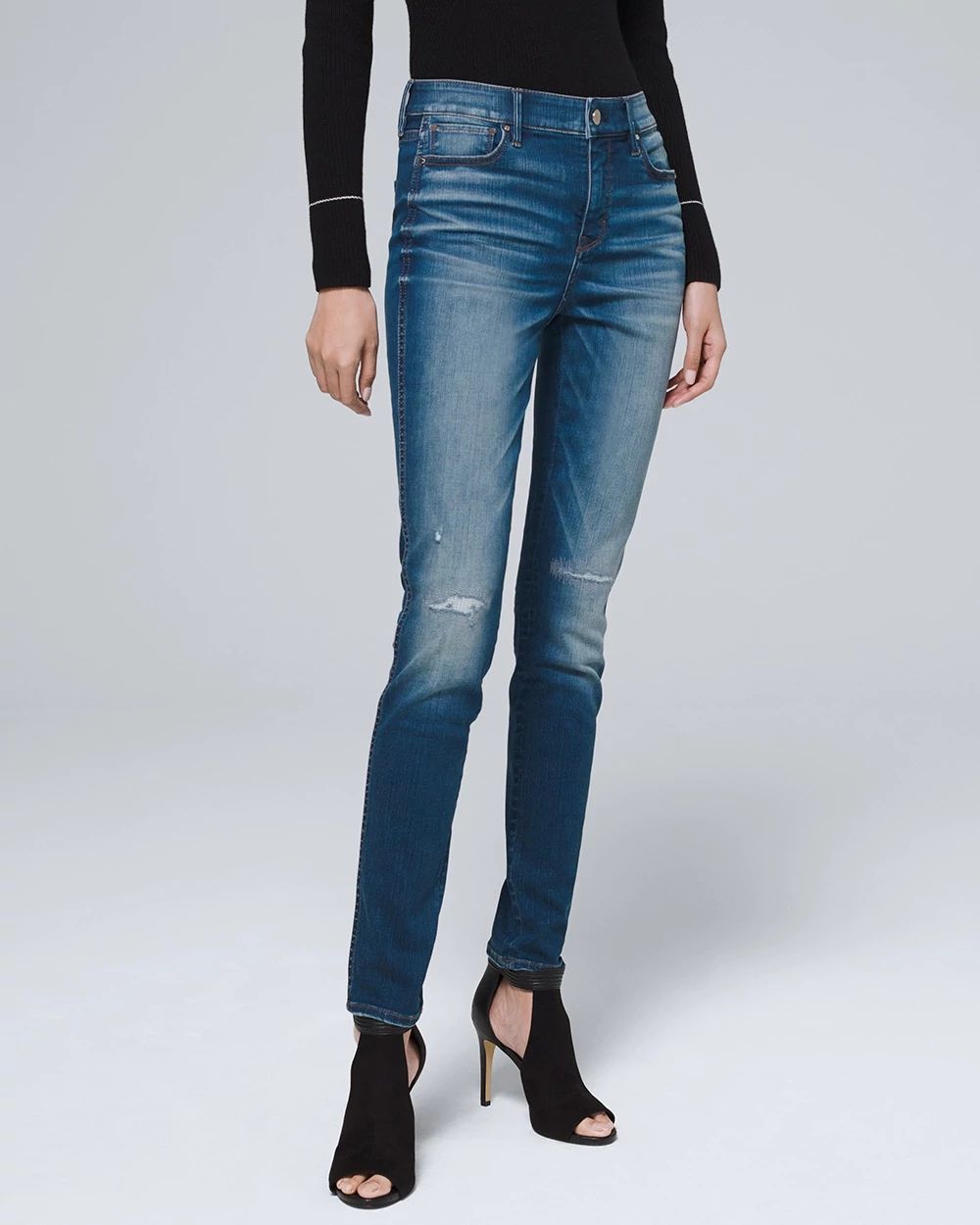 High-RIse Destructed Skinny Jeans