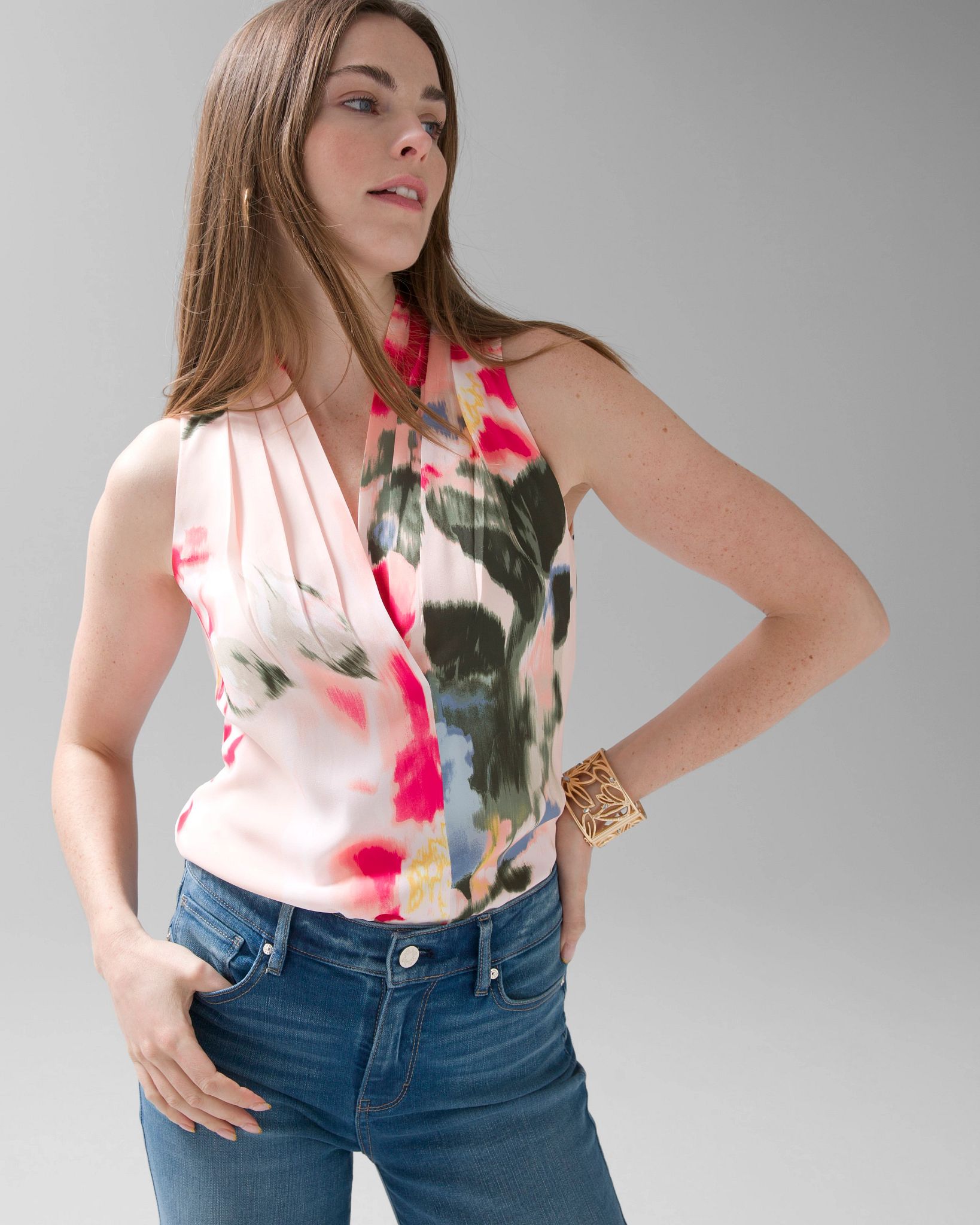 Pleated V-Neck Shell