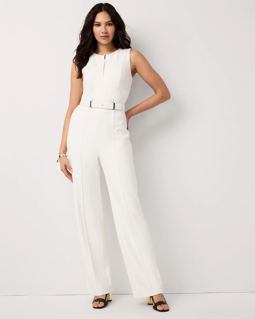 Petite Knit Crepe Zip-Front Jumpsuit