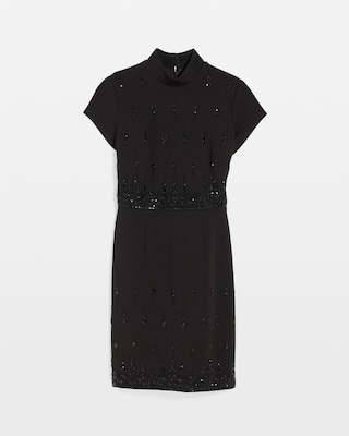 Mockneck Embellished Crepe Dress click to view larger image.