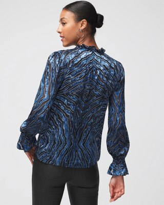 Long Sleeve Silk Burnout Tie Blouse click to view larger image.