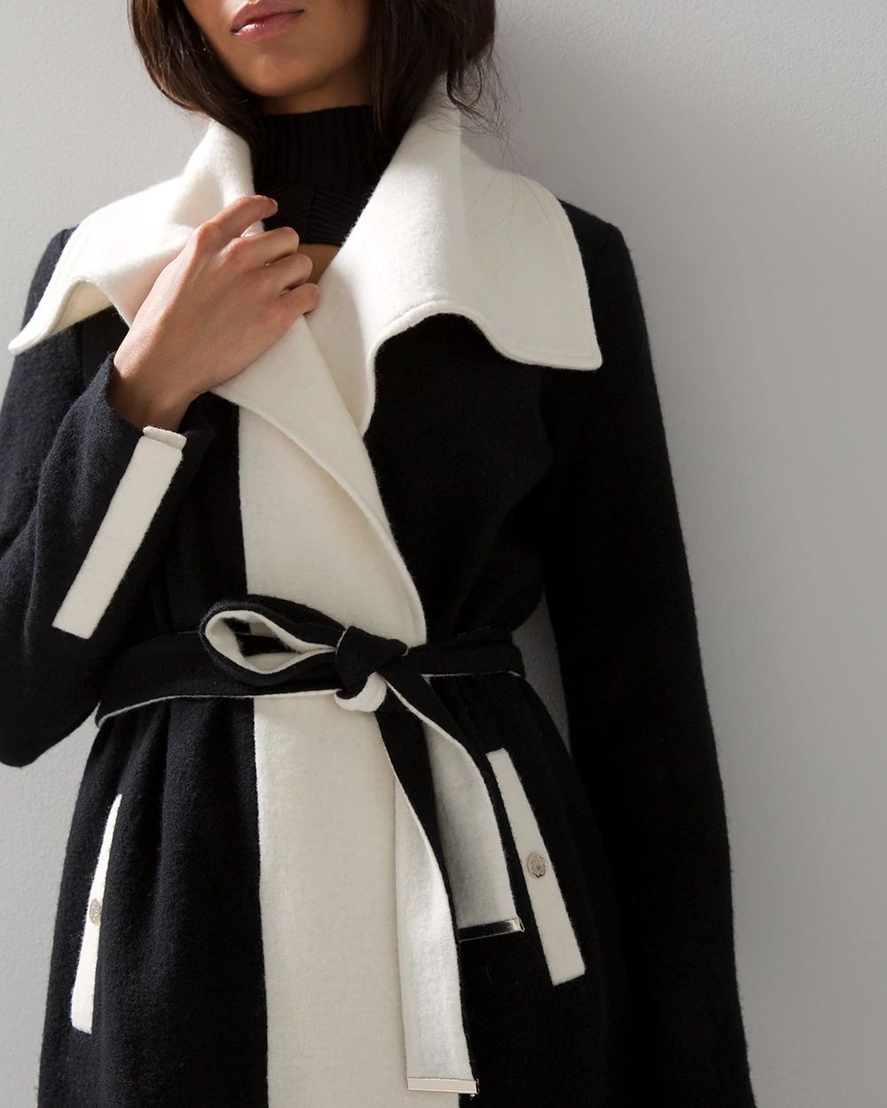 Black white wool coat cheap