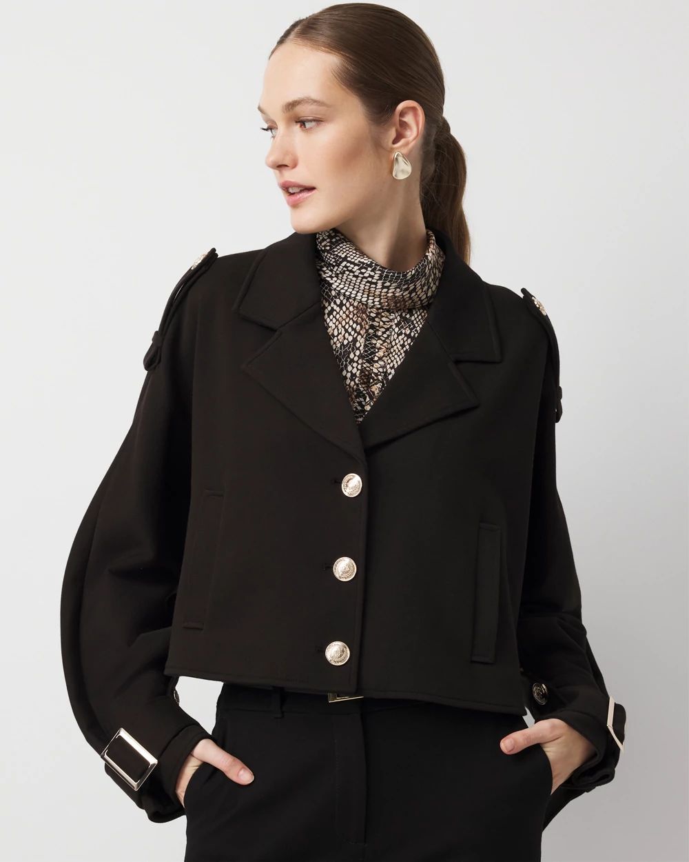 Cropped Knit Trench Jacket