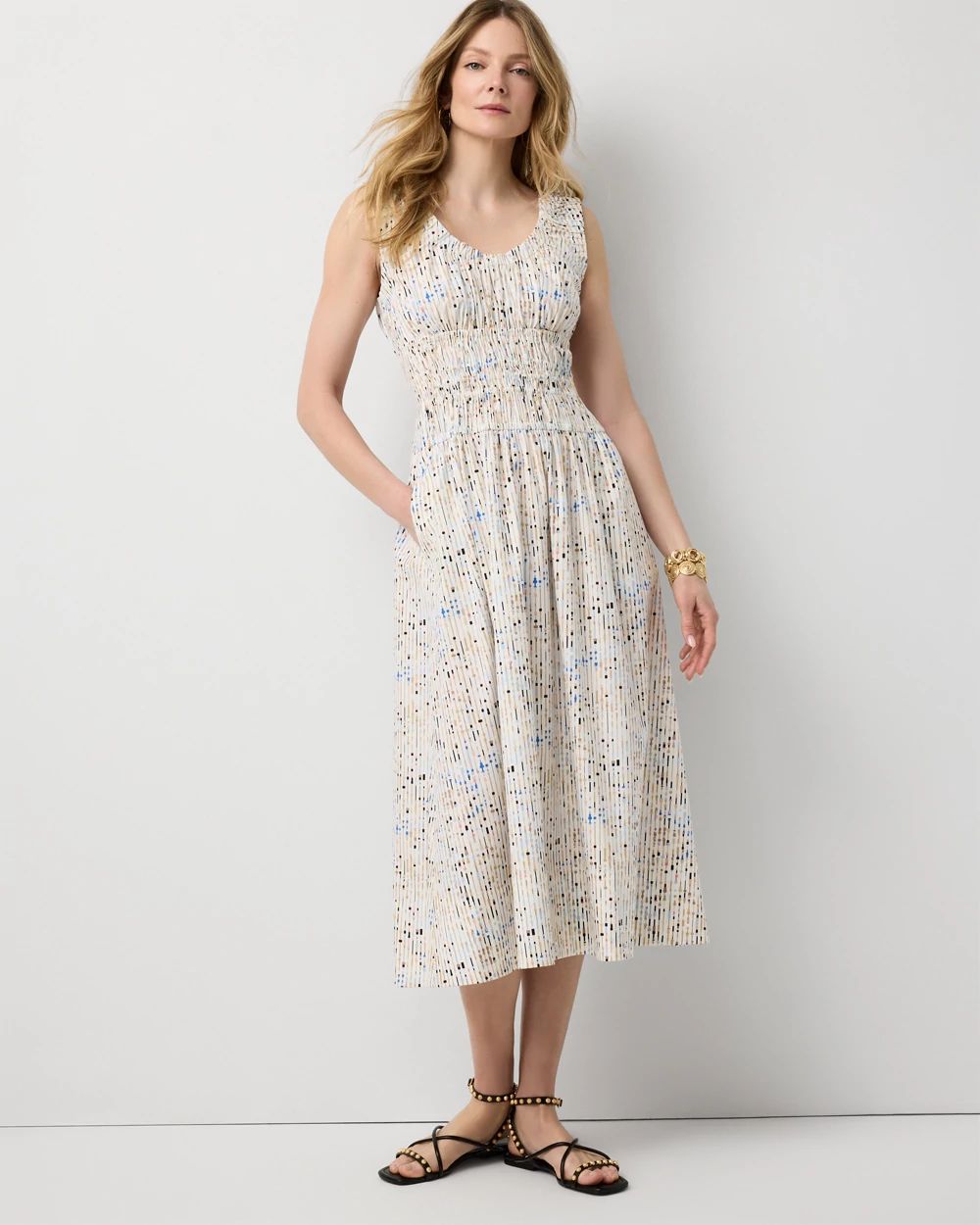 Petite Ruched Poplin Midi Dress