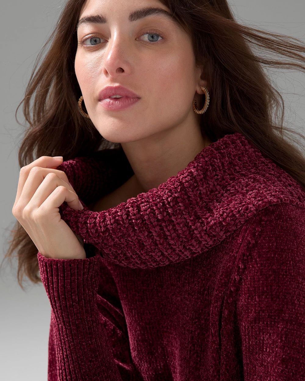 Cowl neck chenille sweater clearance