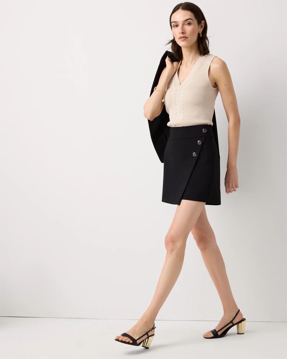 Button-Front Tailored Skort