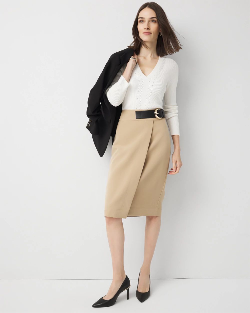 Belted Faux Wrap Skirt click to view larger image.