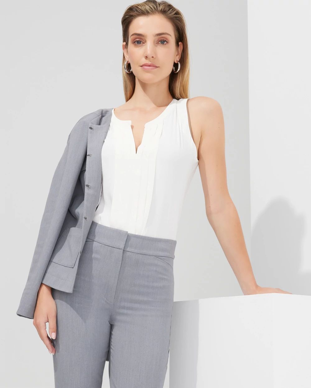 Outlet WHBM Pleated Split-Neck Shell