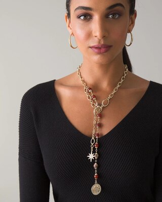 Goldtone Mixed Stone and Star Y-Necklace