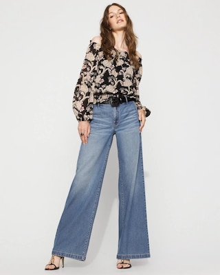Off-the-Shoulder Floral Jacquard Blouse click to view larger image.