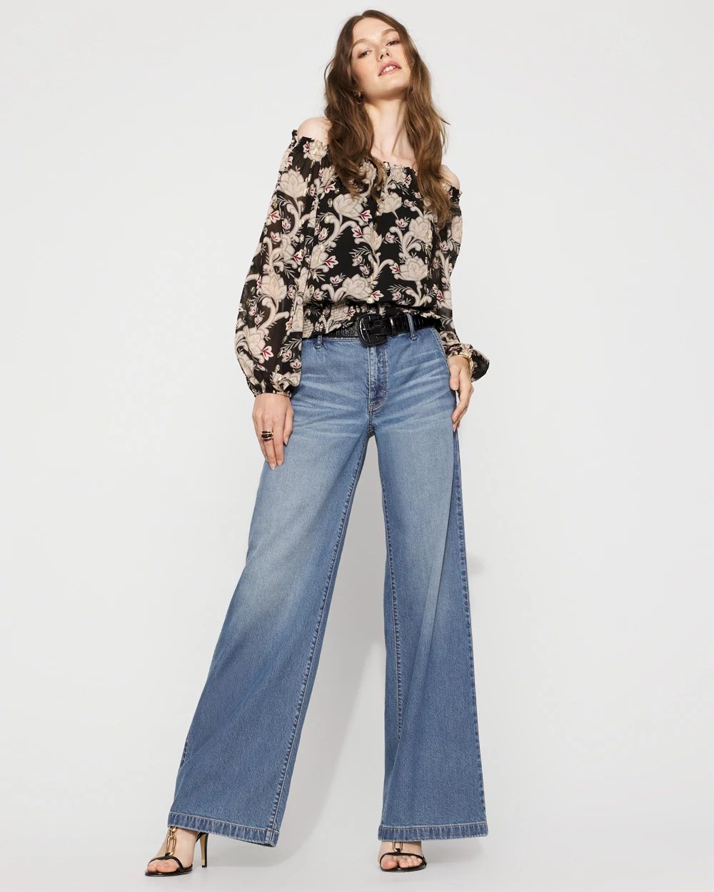 Off-the-Shoulder Floral Jacquard Blouse