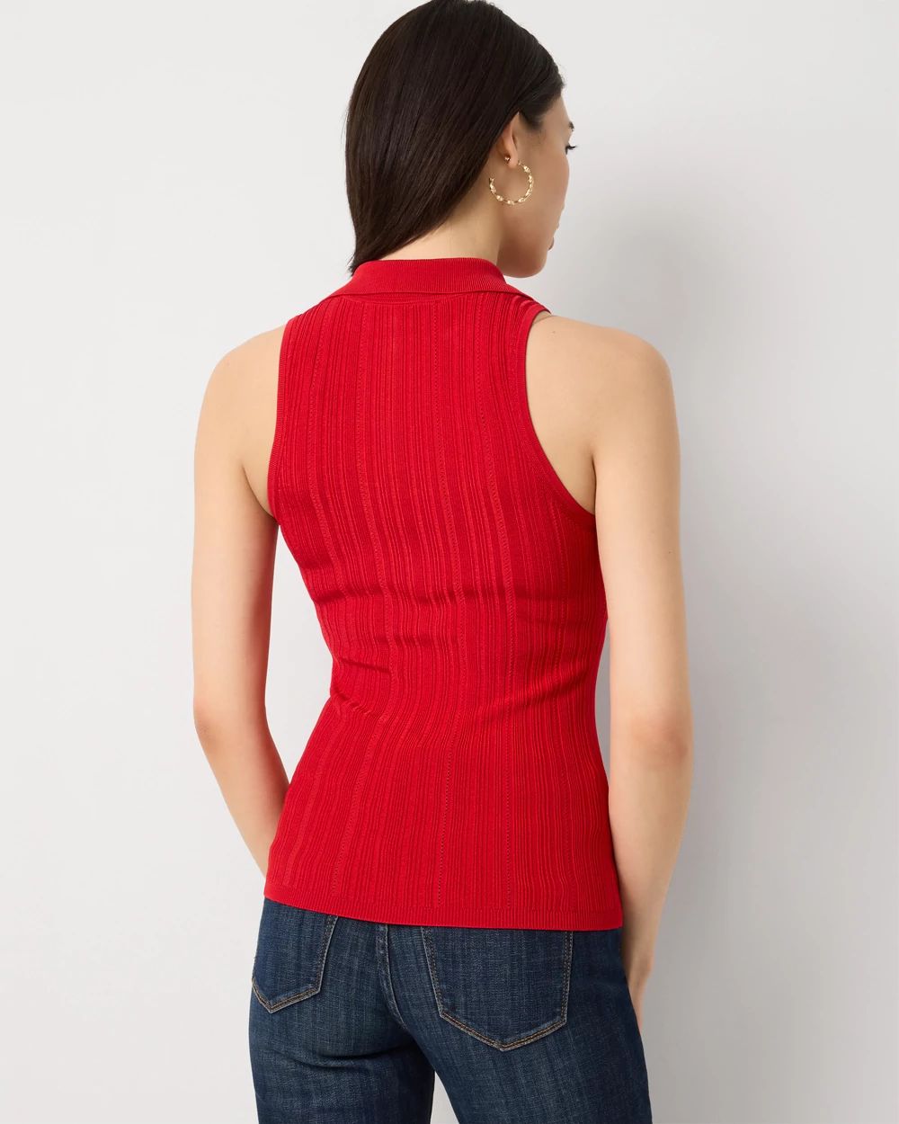Half Zip Rib Halter Sweater Tank click to view larger image.