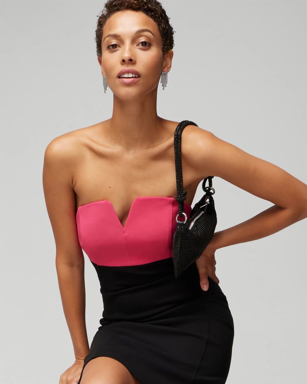 Strapless Colorblock Tuxedo Mini Dress click to view larger image.