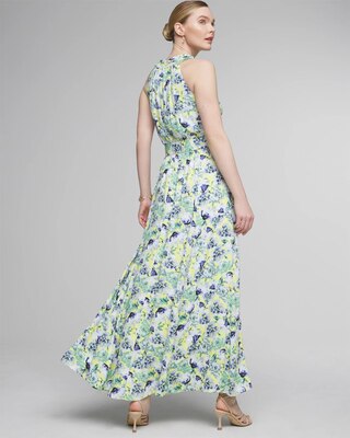 Petite Sleeveless Belted Halter Maxi Dress