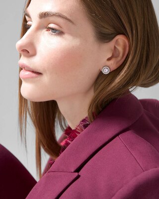 Silvertone Crystal Stud Earrings