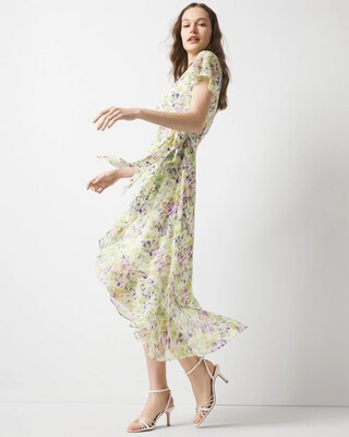 Short Sleeve Flutter Wrap Midi Dress