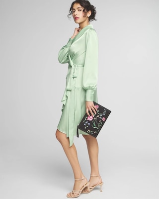 Long Sleeve Satin Wrap Mini Dress click to view larger image.