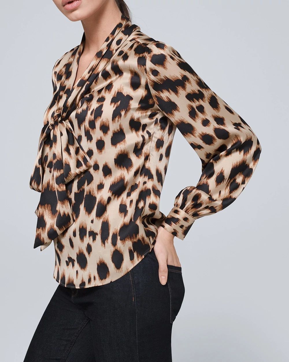 Leopard-Print Bow Blouse