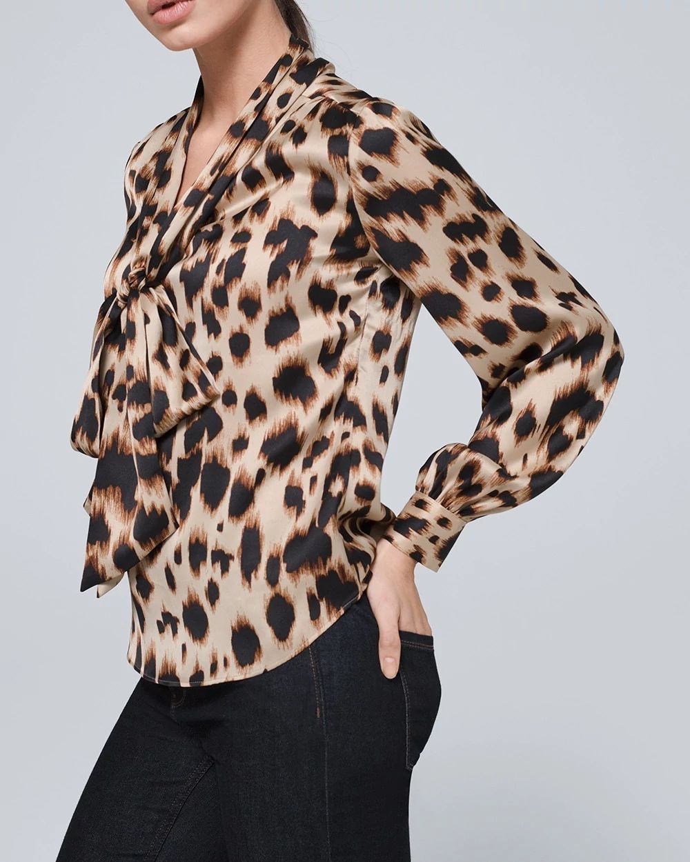 Leopard-Print Bow Blouse click to view larger image.